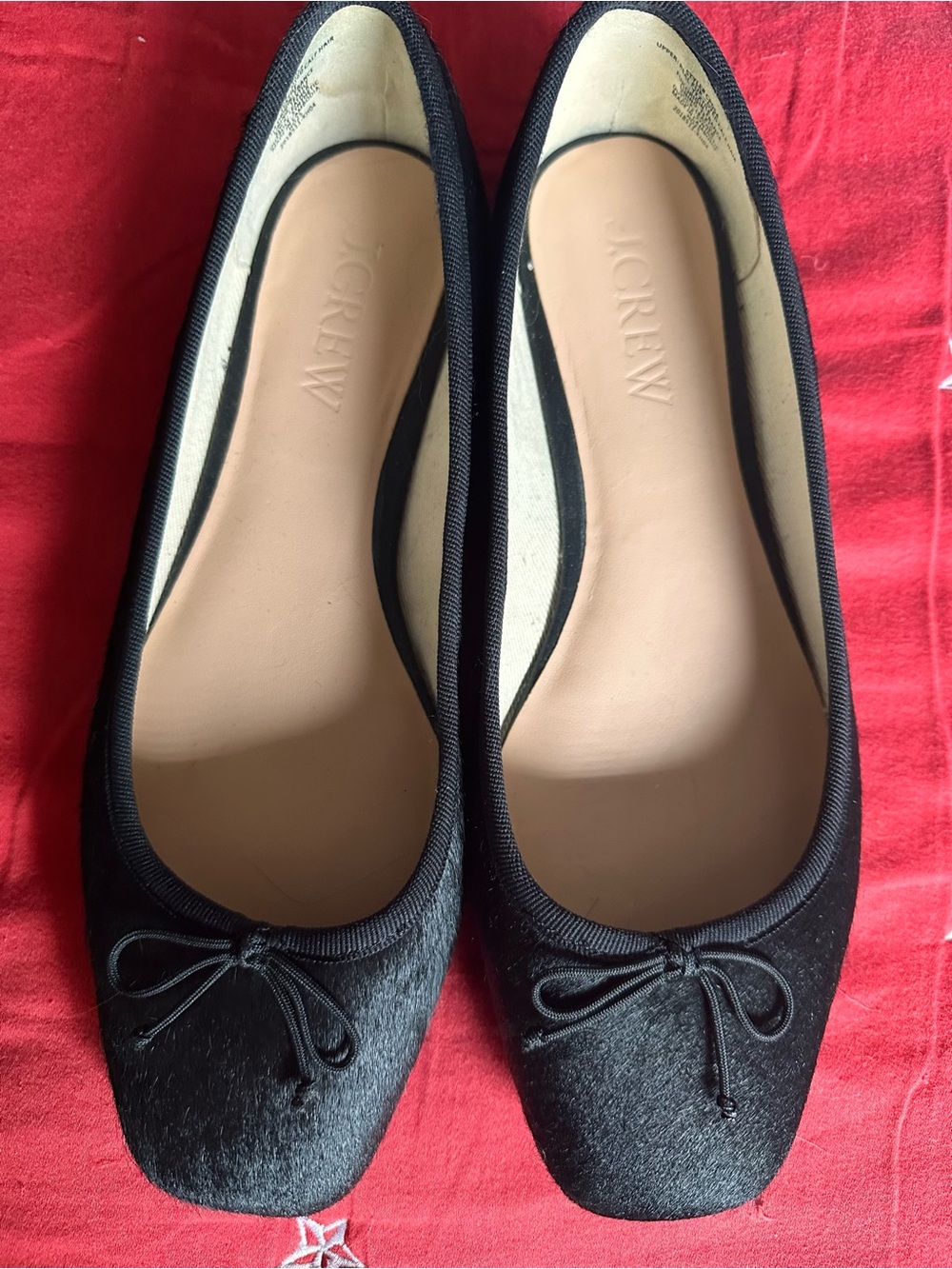 J. Crew Black Square-Toe Ballet Flats with Bow